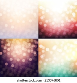 4 Blurred Backgrounds Set, With Gradient Mesh, Vector Illustration