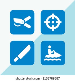 4 board icons in vector set. watercraft silhouette, target, cut and knife illustration for web and graphic design
