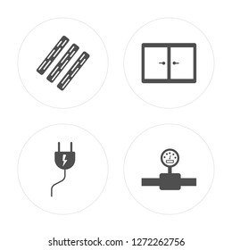 4 Board, Plug, Window, Gas pipe modern icons on round shapes, vector illustration, eps10, trendy icon set.
