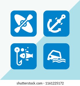4 boat icons in vector set. flood, anchor, kayak and fishing illustration for web and graphic design
