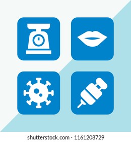 4 body icons in vector set. mouth, weight, treatment and bacteria illustration for web and graphic design
