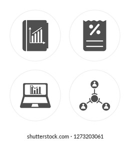 4 Book, Analytics, Bill, Hierarchical structure modern icons on round shapes, vector illustration, eps10, trendy icon set.