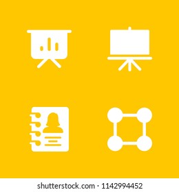 4 book icon set with presentation, agenda and design vector illustration for graphic design and web
