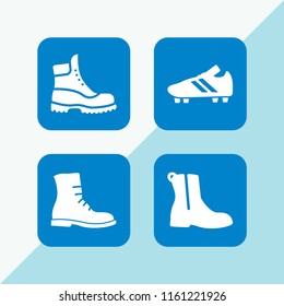 4 boots icons in vector set. boot, boot with zipper, soccer shoe and military boot illustration for web and graphic design