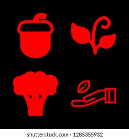 4 botany icons with leaf and acorn in this set