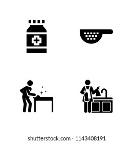 4 bottle icon set with strainer, cleaner and medicine vector illustration for graphic design and web