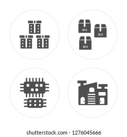 4 Boxes, Cpu, Package, Warehouse modern icons on round shapes, vector illustration, eps10, trendy icon set.