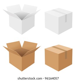 4 Boxes, Isolated On White Background