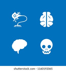 4 brain icons in vector set. human brain, human skull, intelligence and neuron illustration for web and graphic design