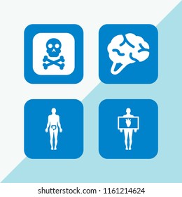 4 brain icons in vector set. human body, skull and nervous system illustration for web and graphic design