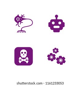 4 brain icons in vector set. neuron, artificial, science icons and skull illustration for web and graphic design