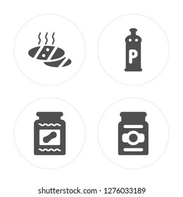 4 Bread, Peanut butter, Pepper, Pickles modern icons on round shapes, vector illustration, eps10, trendy icon set.