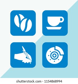 4 break icons in vector set. disc brake, write, coffe cup outline and cafe illustration for web and graphic design