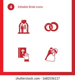 4 bride filled icons set isolated on . Icons set with wedding ceremony, rings, vow, dance icons.