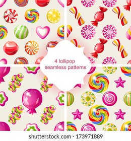 4 bright lollipop seamless patterns