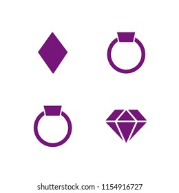 4 brilliant icons in vector set. diamond, ring with precious stone and ring with precious gem illustration for web and graphic design