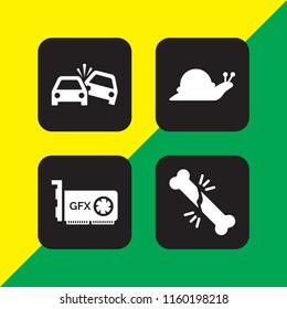 4 broken icons in vector set. crash, hardware, broken bone and slow illustration for web and graphic design