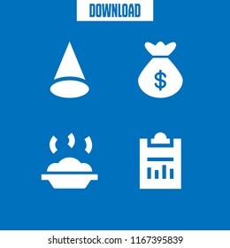 4 brown vector icon set with money bag, cone, rice and clipboard icons for mobile and web