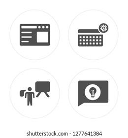 4 Browser, Profits, Calendar, Speech bubble modern icons on round shapes, vector illustration, eps10, trendy icon set.