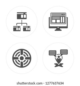 4 Browser, Target, Placeholder modern icons on round shapes, vector illustration, eps10, trendy icon set.