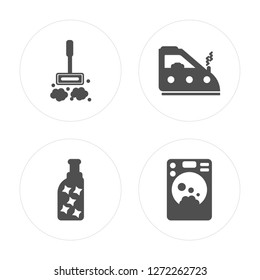 4 Brush, Softener, Iron, Washing machine modern icons on round shapes, vector illustration, eps10, trendy icon set.