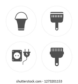 4 Bucket, Socket, Paint brush, brush modern icons on round shapes, vector illustration, eps10, trendy icon set.