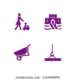 4 build icons in vector set. wheelbarrow, crane and toy illustration for web and graphic design
