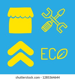 4 building icons with eco and tools in this set