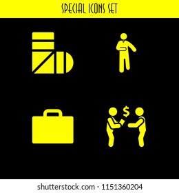 4 building icons in vector set. worker, briefcase, plaster and sell illustration for web and graphic design