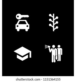 4 building icons in vector set. university, rent, worker and internet illustration for web and graphic design