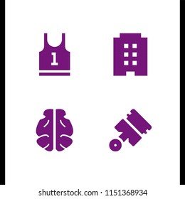 4 building icons in vector set. hotel with three floors, intelligence, construction and tools and jersey illustration for web and graphic design
