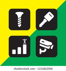 4 building icons in vector set. screw, key, cctv and businessman success illustration for web and graphic design