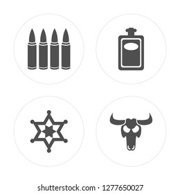 4 Bullets, Sheriff, Whiskey, Cattle skull modern icons on round shapes, vector illustration, eps10, trendy icon set.