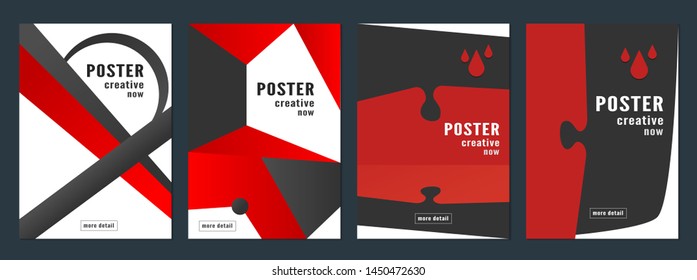4 bundle of cover design for poster, template, business, flyer, book, advertisement. Modern bbstract background with red and black color.