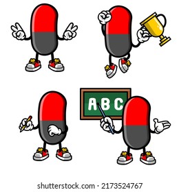 4 grupos de ilustración vectorial de caracteres de cápsula lindos