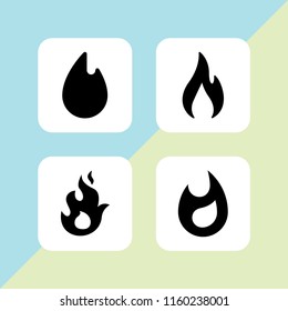 4 burn icons in vector set. fire, flame and heat illustration for web and graphic design