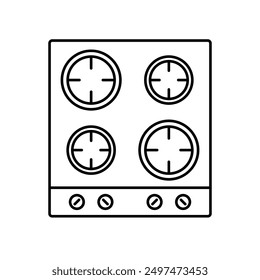 4 burner gas stove top view line icon. Clipart image isolated on white background