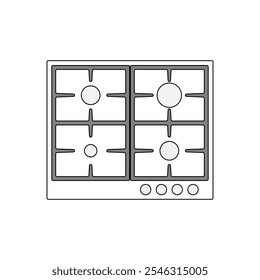 Gliederungssymbol für Gasherd mit 4 Brennern. Clipart-Bild einzeln auf weißem Hintergrund