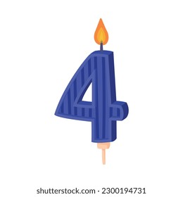4 burning number shaped candle for Birthday anniversary celebration cartoon vector illustration
