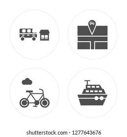 4 Bus, Bike, Bus stop, Boat modern icons on round shapes, vector illustration, eps10, trendy icon set.