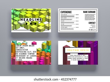 4 Business Abstract Template Background. Geometric Triangular or Polygonal Surface Structures. Brochure Layout for Annual Report or Booklet. Vector Illustration.