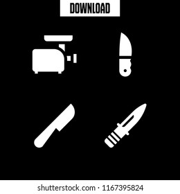 4 butcher vector icon set with knife and meat grinder icons for mobile and web