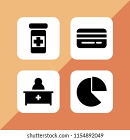 4 buying icons in vector set. pharmacy, pie cart, pharmacist and credit card illustration for web and graphic design