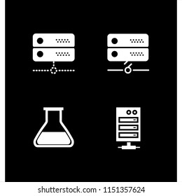 4 cabinet icons in vector set. server and chemistry class flask with liquid for experimentation illustration for web and graphic design