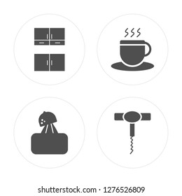 4 Cabinet, Juicer, Coffee, Corkscrew modern icons on round shapes, vector illustration, eps10, trendy icon set.