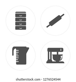4 Cabinet, Measuring cup, Rolling pin, Mixer modern icons on round shapes, vector illustration, eps10, trendy icon set.