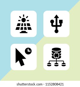 4 cable icons in vector set. mouse, server, power and usb illustration for web and graphic design