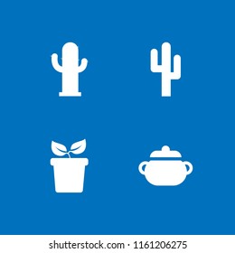 4 cacti icons in vector set. plant with two leaves on a pot side view, cactus and pot illustration for web and graphic design