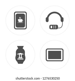 4 Cafe, Souvenir, Audio guide, Painting modern icons on round shapes, vector illustration, eps10, trendy icon set.