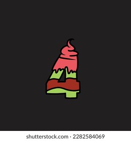 4 del alfabeto vector de la tarta y número